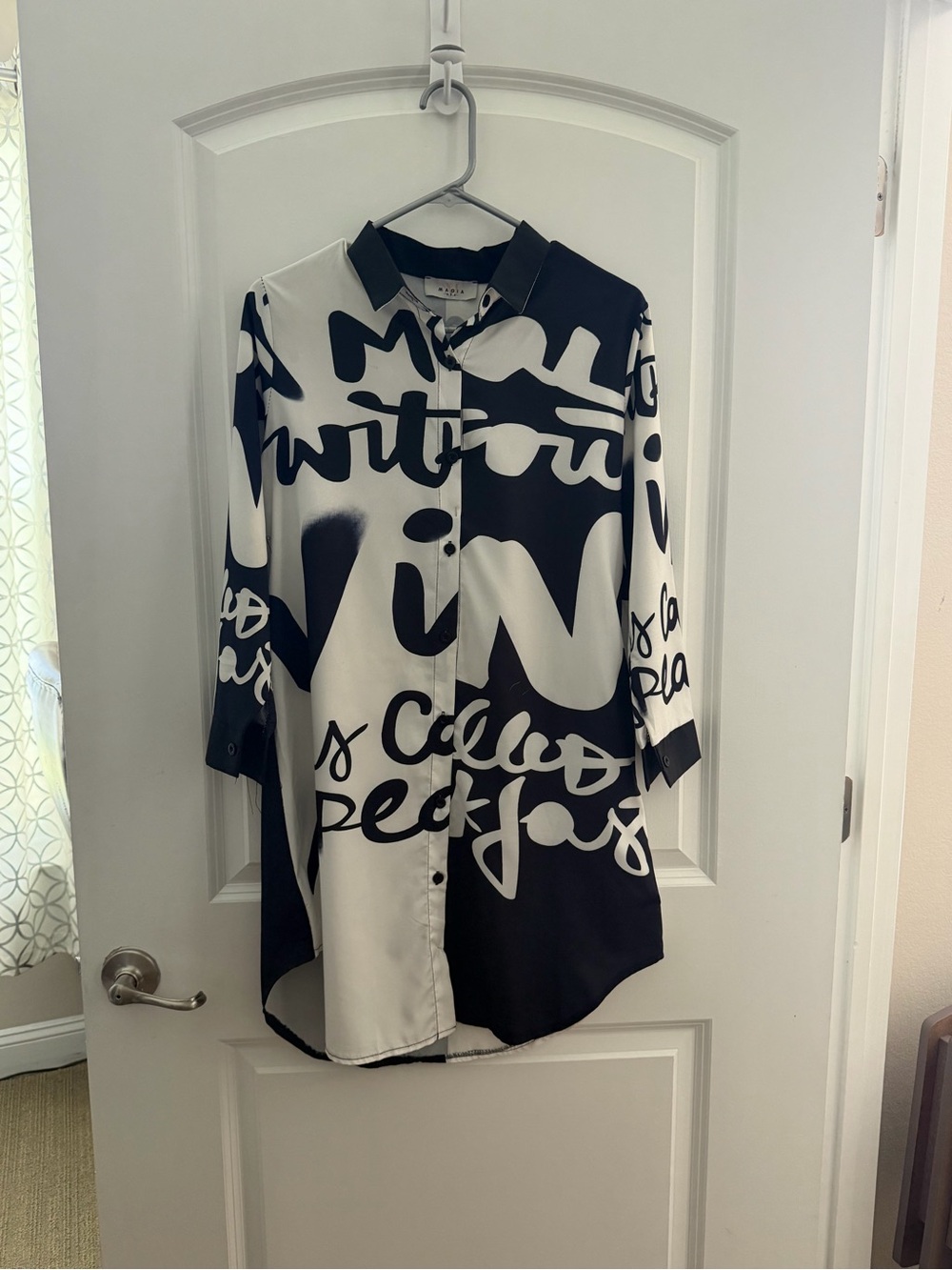 Graphic Script Print Black & White Dress